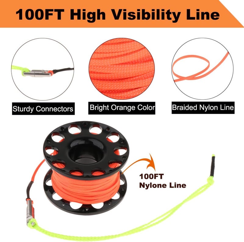Fiozinx 100FT Scuba Diving Reel Large Scuba Spool Finger Reel with Double-Ended Bolt Snap Clip for Underwater Scuba Diving Snorkeling Spearfishing - Image 2